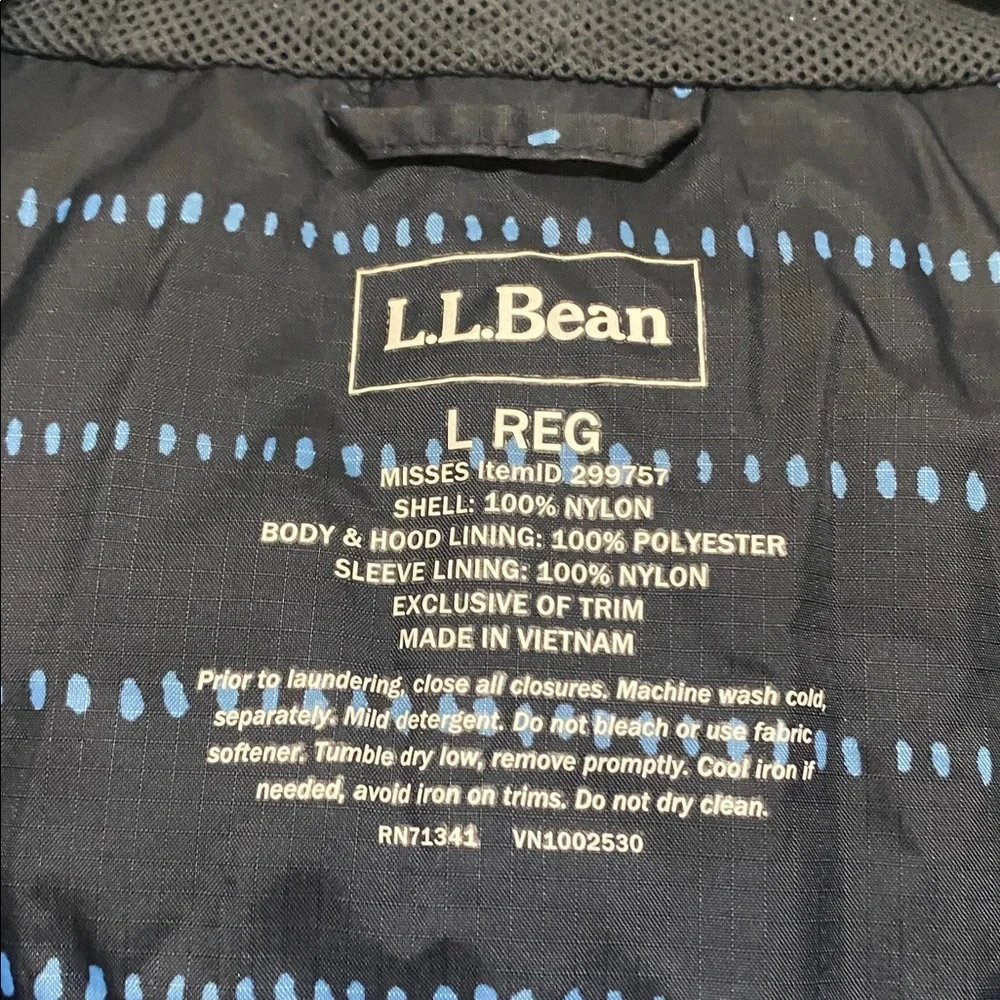 L.L. Bean Navy Blue - Baby Blue Stripe Windbreaker with Hood Size L - Picture 2 of 8
